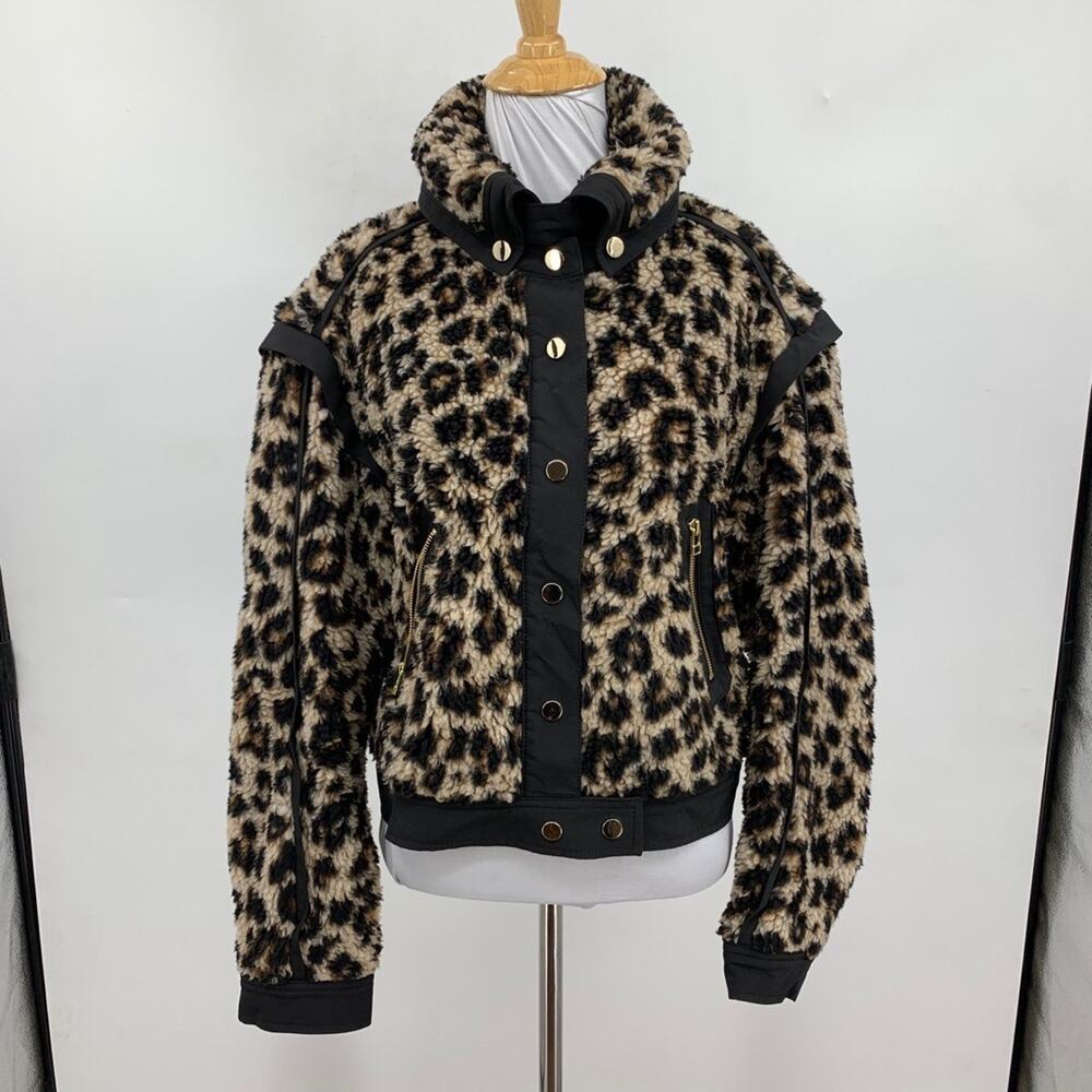 Veronica Beard Jacket Women S Small Anita Animal Print Faux Fur Crop Snap Button - Picture 2 of 15